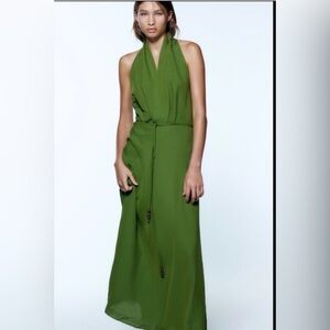 Zara Linen Blend Halter Dress (Size S)